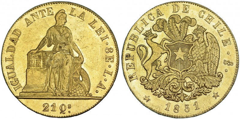 CHILE. 8 escudos. 1851. LA. KM-105. Pequeñas marcas. EBC-.