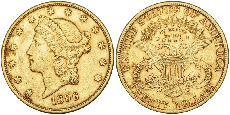 ESTADOS UNIDOS DE AMÉRICA. 20 dólares. 1896-S. KM-74.3.MBC/MBC+.