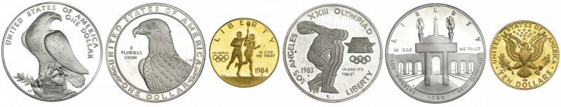 ESTADOS UNIDOS DE AMÉRICA. Estuche de 3 monedas. Olimpiada: 1 dólar 1983 y 1984 ...