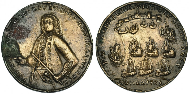 GRAN BRETAÑA. Medalla. 1739. Portobello. AE 38 mm. Oxidaciones. MBC.