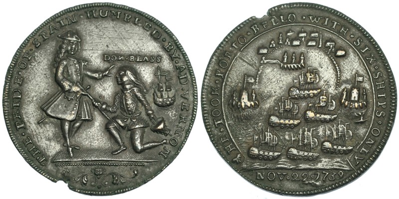 GRAN BRETAÑA. Medalla. 1739. Portobello. "DON BLASS" en anv. AE 38 mm. Muy escas...