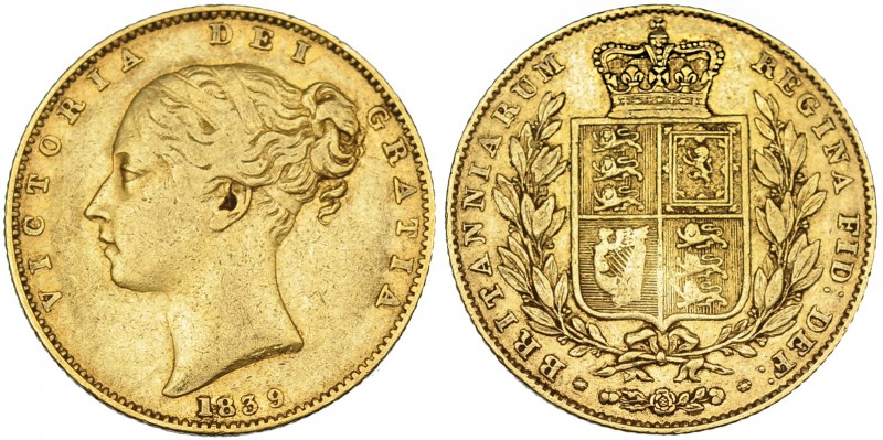 GRAN BRETAÑA. Soberano. 1839. KM-736.1. MBC. Rara.