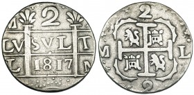 VENEZUELA. 2 reales. 1817. L-M en anv. M-L en rev. AR 4,16 g. KM-C13.2. MBC-.