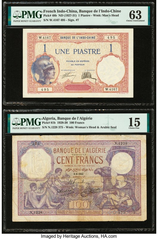 Algeria Banque de l'Algerie 100 Francs 8.6.1933 Pick 81b PMG Choice Fine 15; Fre...