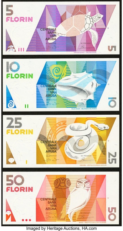 Aruba Centrale Bank 5; 10; 25; 50 Florin 1990 Pick 6; 7; 8; 9 Four Examples Cris...