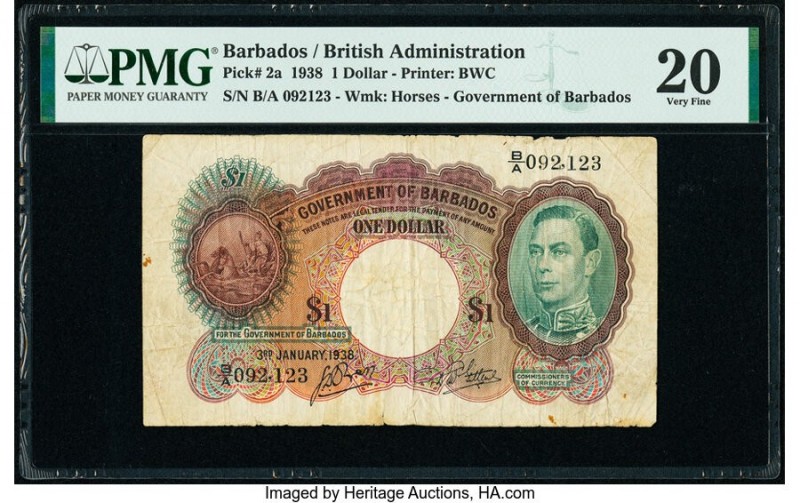 Barbados Government of Barbados 1 Dollar 3.1.1938 Pick 2a PMG Very Fine 20. 

HI...