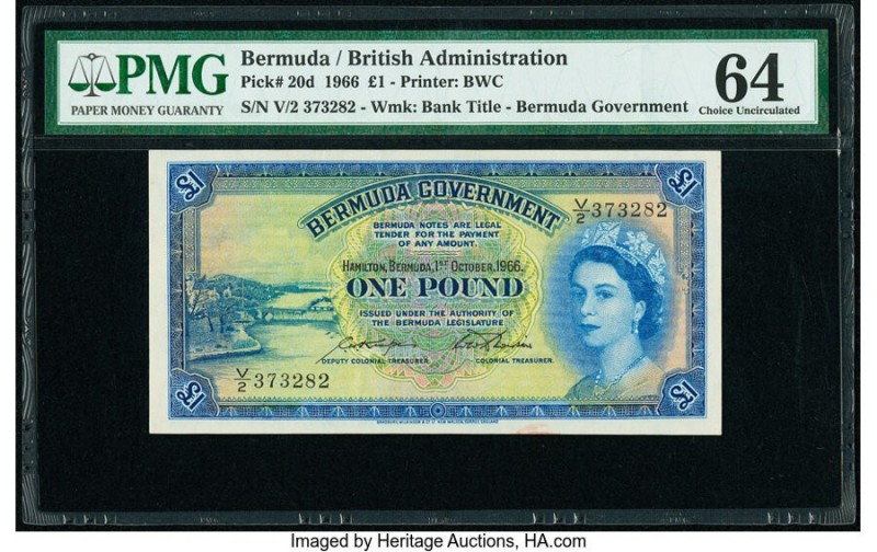 Bermuda Bermuda Government 1 Pound 1.10.1966 Pick 20d PMG Choice Uncirculated 64...