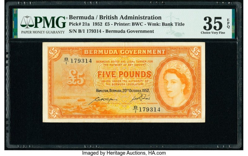 Bermuda Bermuda Government 5 Pounds 20.10.1952 Pick 21a PMG Choice Very Fine 35 ...
