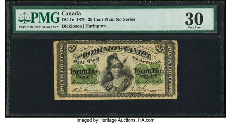 Canada Dominion of Canada 25 Cents 1.3.1870 Pick 8a DC-1c PMG Very Fine 30. 

HI...