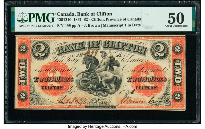 Canada Clifton, PC- Bank of Clifton $2 1.9.1861 Ch.# 125-12-10 PMG About Uncircu...