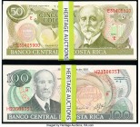 Costa Rica Banco Central de Costa Rica 50; 100 Colones 7.7.1993; 28.9.1993 Pick 257a (150 Consecutive Notes); 261a (50 Consecutive Notes) Crisp Uncirc...
