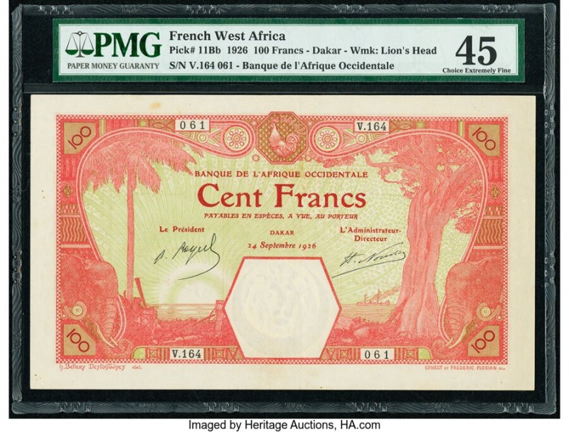 French West Africa Banque de l'Afrique Occidentale 100 Francs 24.9.1926 Pick 11B...