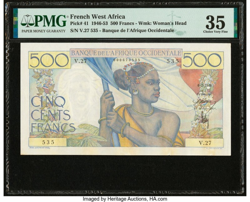 French West Africa Banque de l'Afrique Occidentale 500 Francs 6.2.1946 Pick 41 P...