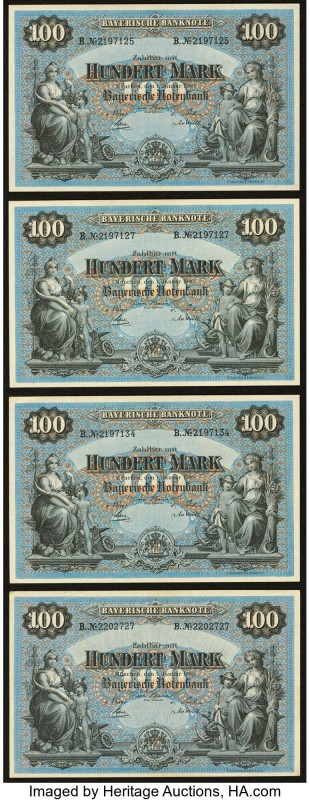 German States Bavarian Note Issuing Bank 100 Mark 1900 Pick S922 Four Examples A...