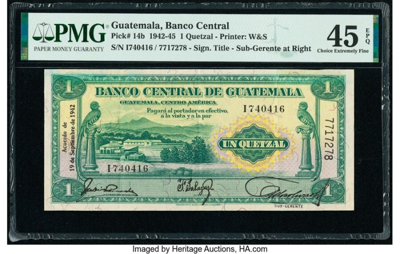 Guatemala Banco Central de Guatemala 1 Quetzal 19.9.1942 Pick 14b PMG Choice Ext...