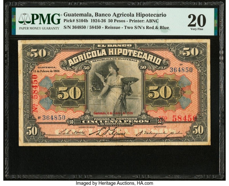 Guatemala Banco Agricola Hipotecario 50 Pesos 4.2.1926 Pick S104b PMG Very Fine ...