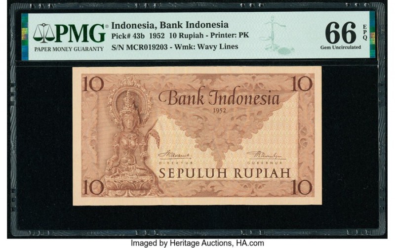 Indonesia Bank Indonesia 10 Rupiah 1952 Pick 43b PMG Gem Uncirculated 66 EPQ. 

...