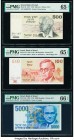 Israel Bank of Israel 500 Lirot; 100; 5000 Sheqalim 1975; 1979; 1984 Pick 42; 47b; 50a Three Examples PMG Gem Uncirculated 65 EPQ (2); Gem Uncirculate...