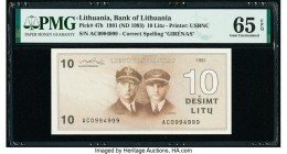 Lithuania Bank of Lithuania 10 Litu 1991 (ND 1993) Pick 47b PMG Gem Uncirculated 65 EPQ. 

HID09801242017

© 2020 Heritage Auctions | All Rights Reser...