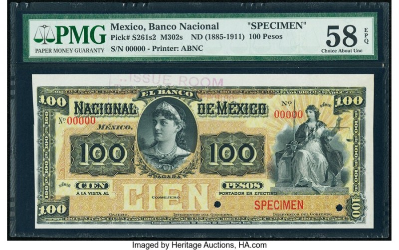 Mexico Banco Nacional de Mexico 100 Pesos ND (1885-1911) Pick S261s2 M302s Speci...