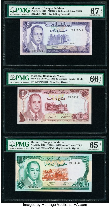 Morocco Banque du Maroc 5; 10; 50 (2); 100 Dirhams 1970 (4); 1985 Pick 56a; 57a;...