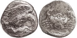 AKRAGAS, Hemidrachm, 413-406 BC, Eagle on hare rt/ crab, tunny below, S751 (£ 35...