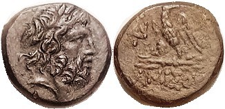 AMISOS, Æ20, c.100 BC, Zeus head r/Eagle on thunderbolt, S3644; VF-EF/AVF, brown...