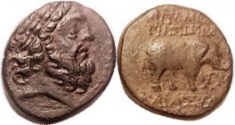 R APAMEIA, Æ19, c.69 BC, Zeus head r/Elephant rt, S5867, BMC5; VF+/AVF, nrly centered on oval flan, good brown patina with sl earthen hilighting. Nice...