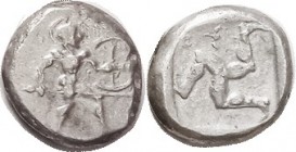 ASPENDOS, Stater, 465-430 BC, Warrior adv rt with spear & shield/triskeles in incuse square, S5381 ( £750 ). VF, quite well centered & struck for this...