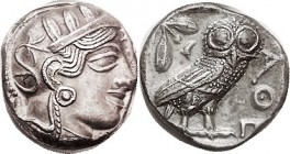 ATHENS, Tet, 449-413 BC, Athena head r/owl stg r, S2526; EF, very well centered (on a slightly tight flan), light grey toning. Well struck with, again...
