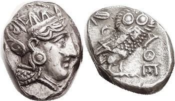ATHENS, Later type Tet, 300-262 BC, Athena head/owl, S-2547; AEF/VF, quite well ...