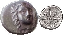 R CARIAN Satraps, Pixodaros, 341-335 BC, Trihemiobol, Apollo head facg 3/4 rt/Ornamented star with lgnd, S4968; AEF, obv sl off-ctr but head complete ...