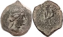 EGYPT, Cleopatra VII, Æ13 of Cyprus, Her bust r/corn-ucopiae; F-VF/AF, nrly centered on unround flan, rev partly flat struck, dark green patina with s...