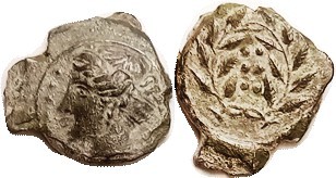 HIMERA, Æ17x19 (Hemilitron), 420-408 BC, Nymph hd l./6 pellets in wreath, S1110;...