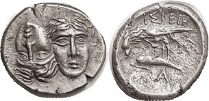 ISTROS, Stater, 400-350 BC, Two male heads facing, left inverted/Eagle on dolphi...