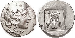 KRAGOS Lycian League Hemidrachm, c. 48-20 BC, Apollo head r/K-P, lyre in incuse square, no symbol; S5267; VF+/EF, obv centered, flatly struck at top, ...