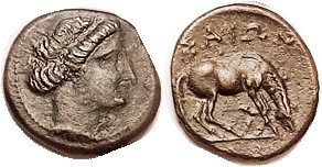 R LARISSA, Æ17, 360-325 BC, Nymph head r/Horse grazing rt, S2129; VF+/AEF, cente...