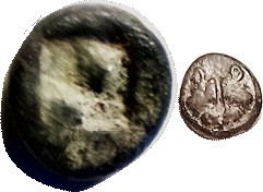 LESBOS, billon Diobol or 1/10 Stater, 1.34 gms, c.500-450 BC, 2 boar hds face-to...