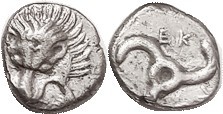 LYCIAN Dynasts, Perikle, 38-360 BC, Tetrobol or 1/3 Stater, Facg lion scalp/tris...