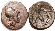 THE MALIANS, at Lamia, 400-344 BC, Æ13, Athena head r/Philoctetes stg r, shooting bow, quiver at rt; S2142; F-VF, centered, dark brown patina, only va...