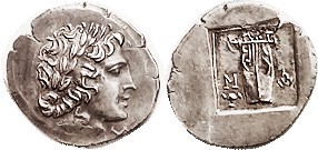 R MASIKYTES, Lycian League Hemidrachm, c. 27-20 BC, Apollo head r/M-A, Lyre, ple...