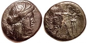 MESSENE, Æ19, c. 180-150 BC, Æ19x21, Demeter hd r/ Zeus adv r, tripod; F+/AF, centered, dark brown patina, somewhat rough mainly on rev, obv bold. (A ...