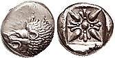 MILETOS, 1/12 Stater, 6th cent BC, Lion forepart, head l./ star pattern in squar...