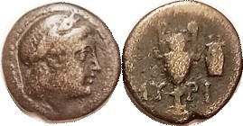MYRINA, Æ16, 2nd cent BC, Apollo head r/Amphora, lyre rt, S4220; F+/F, centered,...