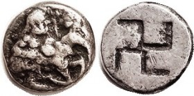 The ORRESKIOI, Stater, 500-480 BC, Centaur carrying nymph/incuse square in clear swastika pattern, S1325 (£ 750 ); F+, well centered, only faintest po...