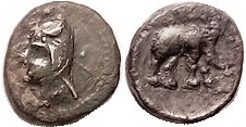 PARTHIA, Phriapatios, c. 185-170 BC, Æ14 (Chalkos), Bust in bashliq left/elephan...