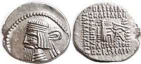 PARTHIA, Gotarzes II, 40-51 AD, Drachm, Sel.65.33 (no royal wart but identifiable by legend); EF/VF, usual low obv centering, minor edge irregularity,...