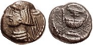 R PARTHIA, Pakoros II, Æ11, Chalkos, Sellw.73.16, Beardless bust l./amphora; VF, a touch off-ctr good brown patina, fully clear including the beardles...