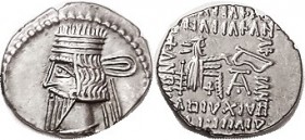 PARTHIA, Vologases III (or Pakoros I), Drachm, Sellw. 78.4, AEF/VF+, sl off-ctr, good bright metal, nice sharp portrait. (An EF realized $253, Triton ...