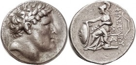 PERGAMON, Eumenes I, 263-241 BC, Tet, Bust of the eunuch King Philetairos rt/Athena std l, A on seat, bow at right, ivy leaf left; VF+, well centered,...